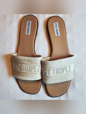 Steve Madden Knox St. Tropez Slide Mule Sandals, 10, Cream
